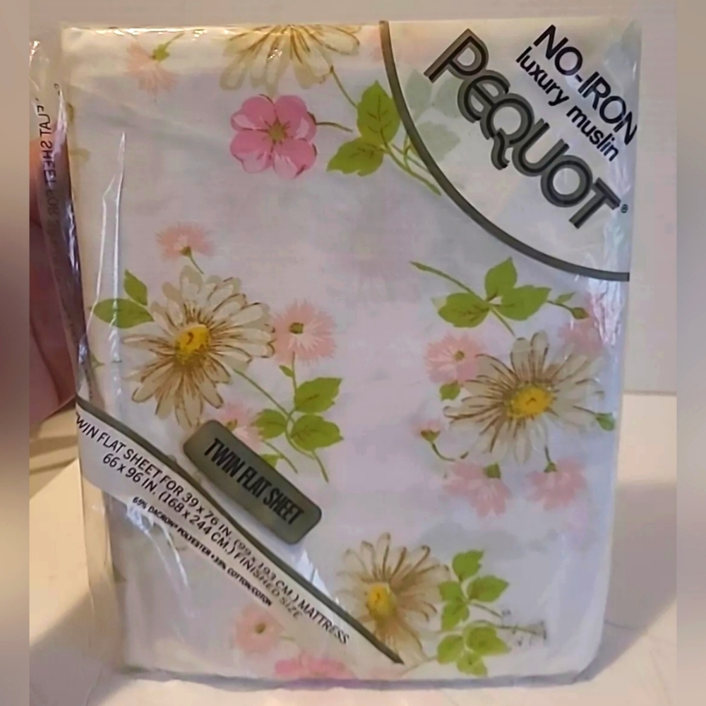 Vintage No-Iron Luxury Muslin Pequot Twin Flat  Sheet   Floral  Print  USA